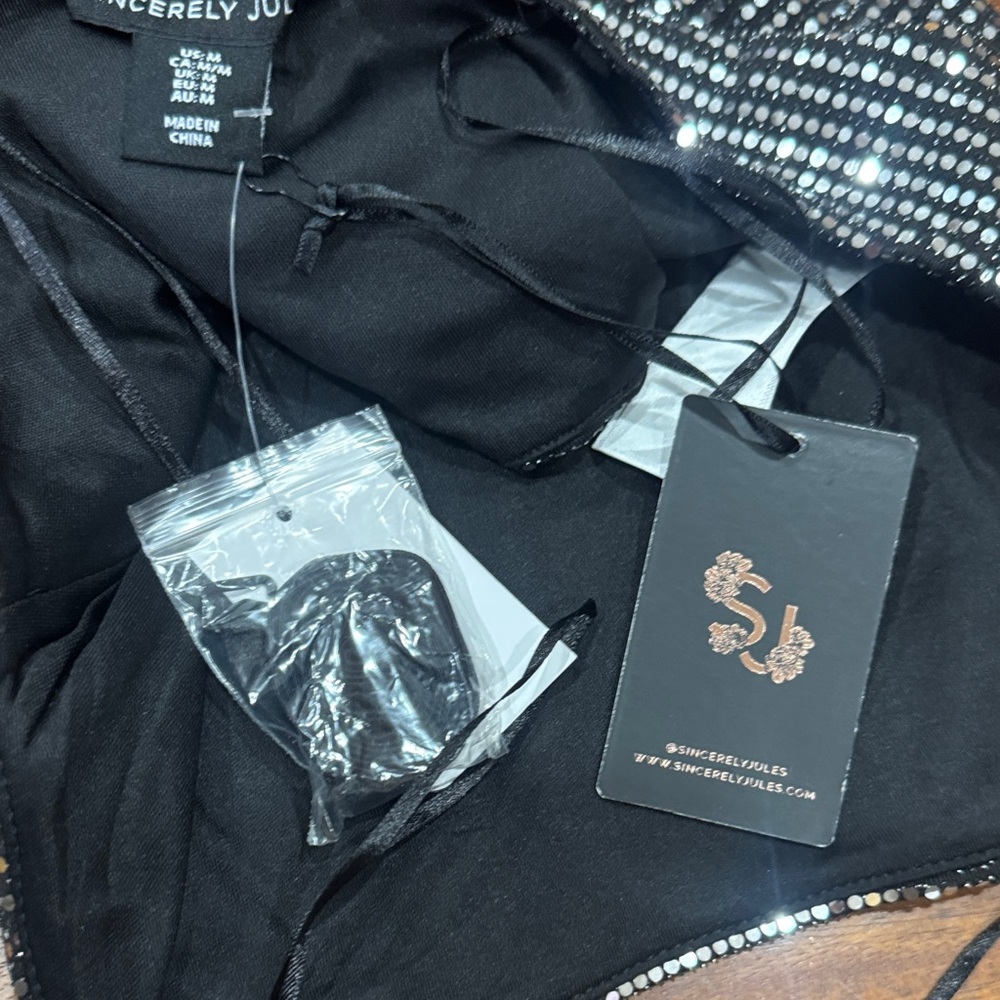 NWT Sexy Sincerely Jules Black Sequin Corset-Type Crop Top - Picture 4 of 4